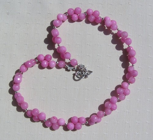 Collar llamativo con cuentas de piedras preciosas de cristal morganita rosa "rosa mística" - Imagen 3 de 7