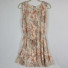 NEW Entro Women's Alexa Pleated Mini Cream Coral Floral Dress Tie at Waist Sz L