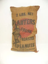 Vintage Planters 2lb Roasted Peanut Burlap Sack Pillow Rustic 13x8x3.5 