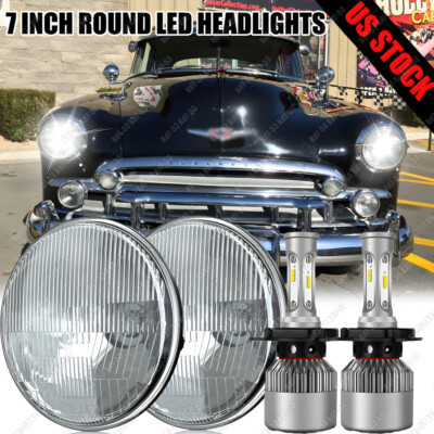 For 1949-1952 Chevy Styleline Deluxe 2pc 7'' inch Round LED Headlights Hi/Lo Beam