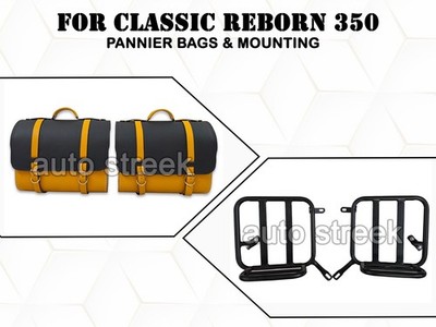 FOR ROYAL ENFIELD CLASSIC REBORN 350 GENUINE LEATHER PANNIER BAGS & MOUNTING D30