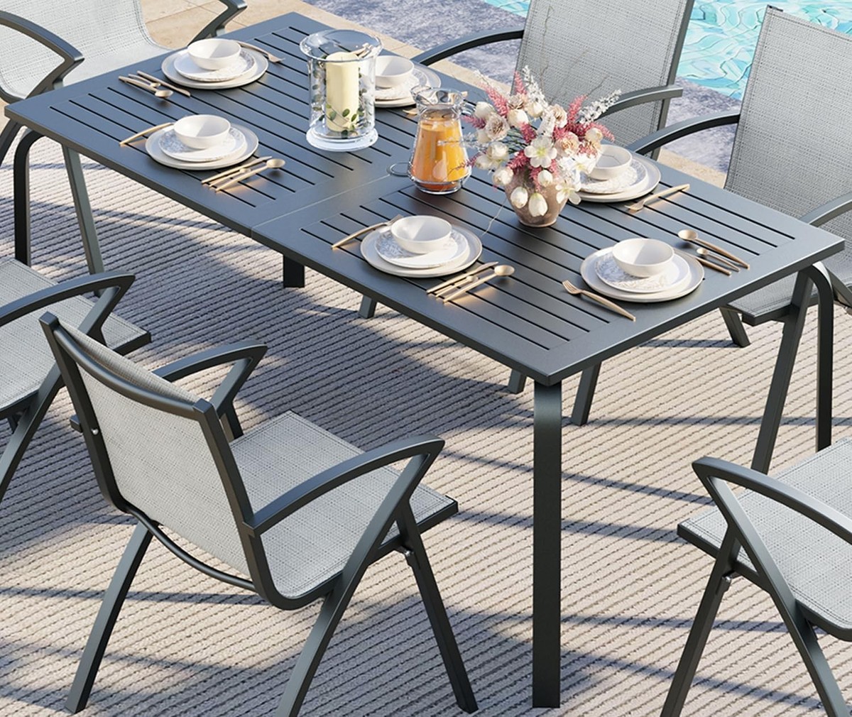 big umbrella patio table Tangkula 11 Piece Wicker Dining Set w/Double-Sided Patio Umbrella, Coffee+Off White PDP|Style:Satin Sand & Black Speed And Strength SS1310 Color:AZURE/BLACK coated metal frame to