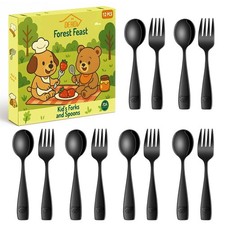 Black Toddler Eating Utensils Set,Set Of 12 Food Grade Stainless Steel Silver...