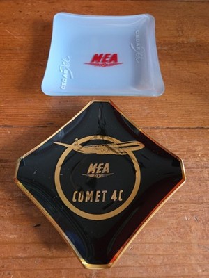 2 Vtg M.E.A COMET 4 C Cedar Jet advertising ashtrays 1950's/60's Rare Aviation 
