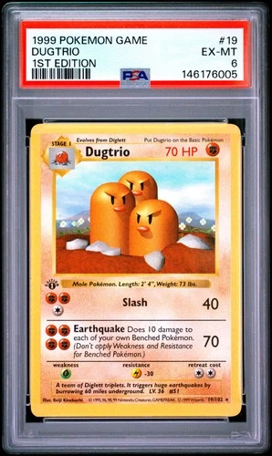 1999 POKEMON BASE SET 1ST EDITION #19 DUGTRIO PSA 6