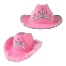 Pink Cowboy Hat with tiara Adult Western Felt for Girls Costume Fancy Dress