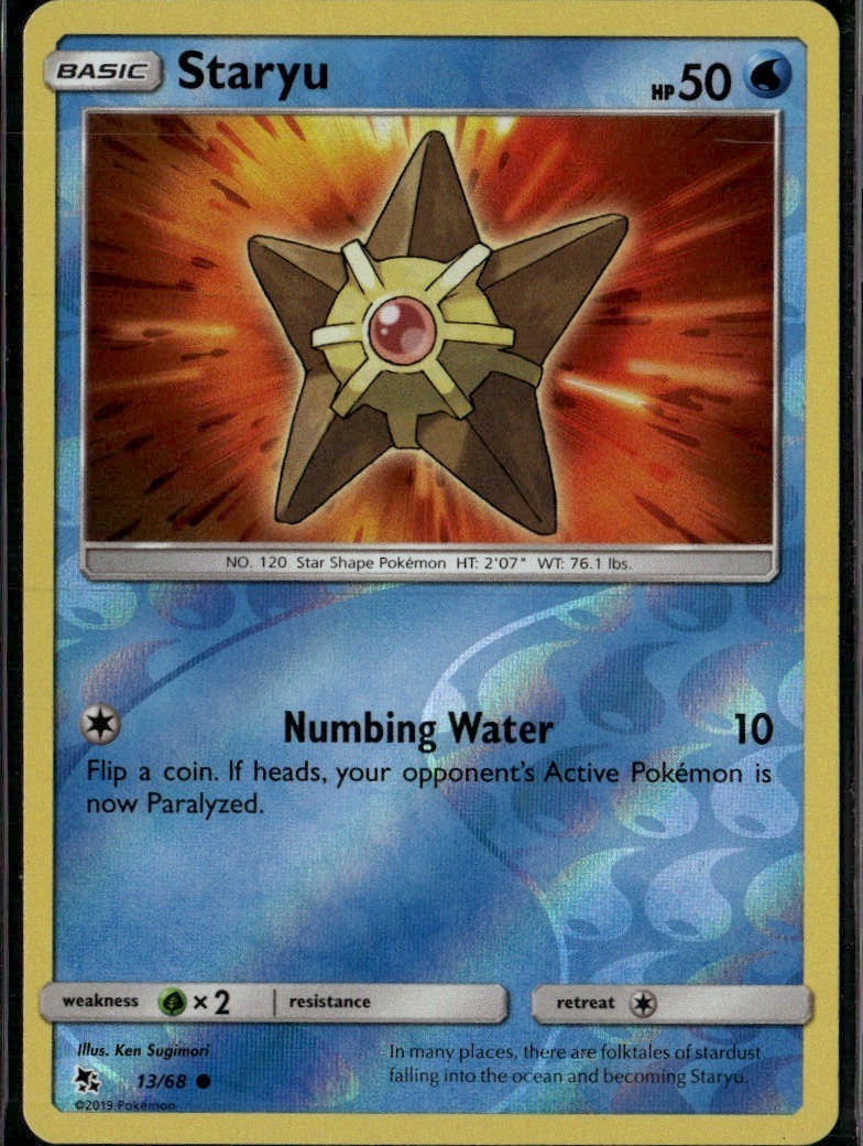 Staryu Common Hidden Fates 13/68 Water Reverse Holo Pokemon Card