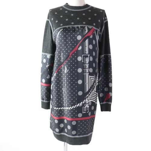 HERMÈS Abito Hermes grigio seta cashmere manica lunga Taglia 34 Made in Italy Autentico