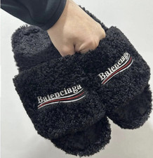 Balenciaga Black Faux Fur Slide Slippers Men's Size 9 Comfort Designer New
