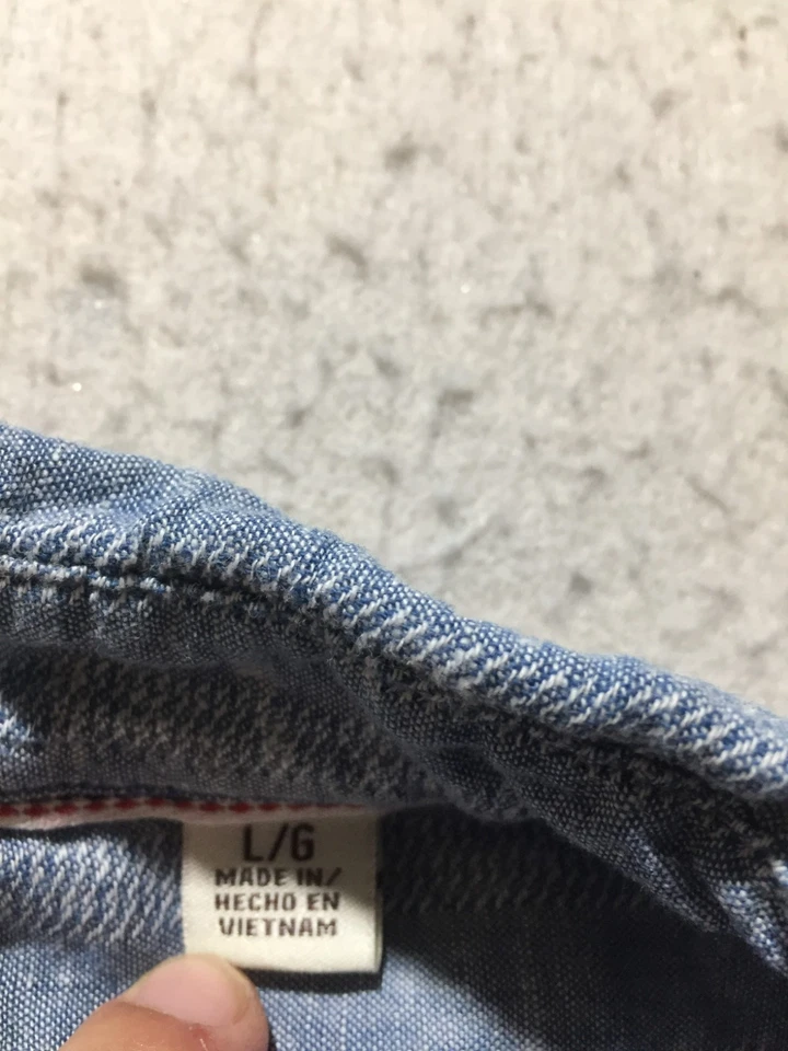 Weatherproof Vintage Washable Linen Shirt Mens L Large Blue Striped Short Sleeve - Image 4 of 4