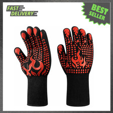 Heat Resistant BBQ Gloves Silicone Non Slip Grip Long Cuff Oven Gloves for