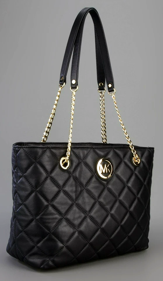 🌞MICHAEL KORS FULTON 绗缝大号 LAMBSKIN 皮革金色标志链托特包🌺全新带标签 — 第 4/4 张图片