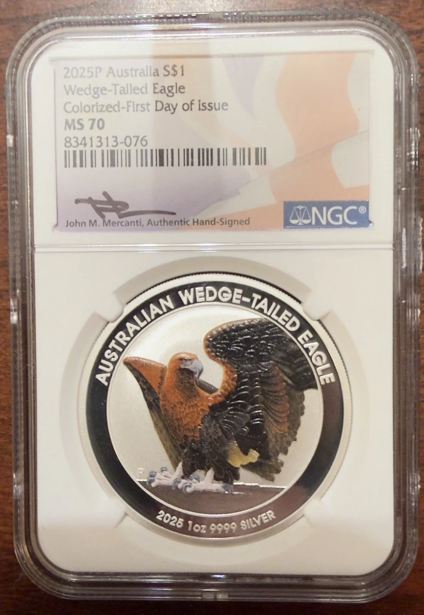 2025P Australia S$1 Wedge-Tailed Eagle Colorized MS70 First Day Of