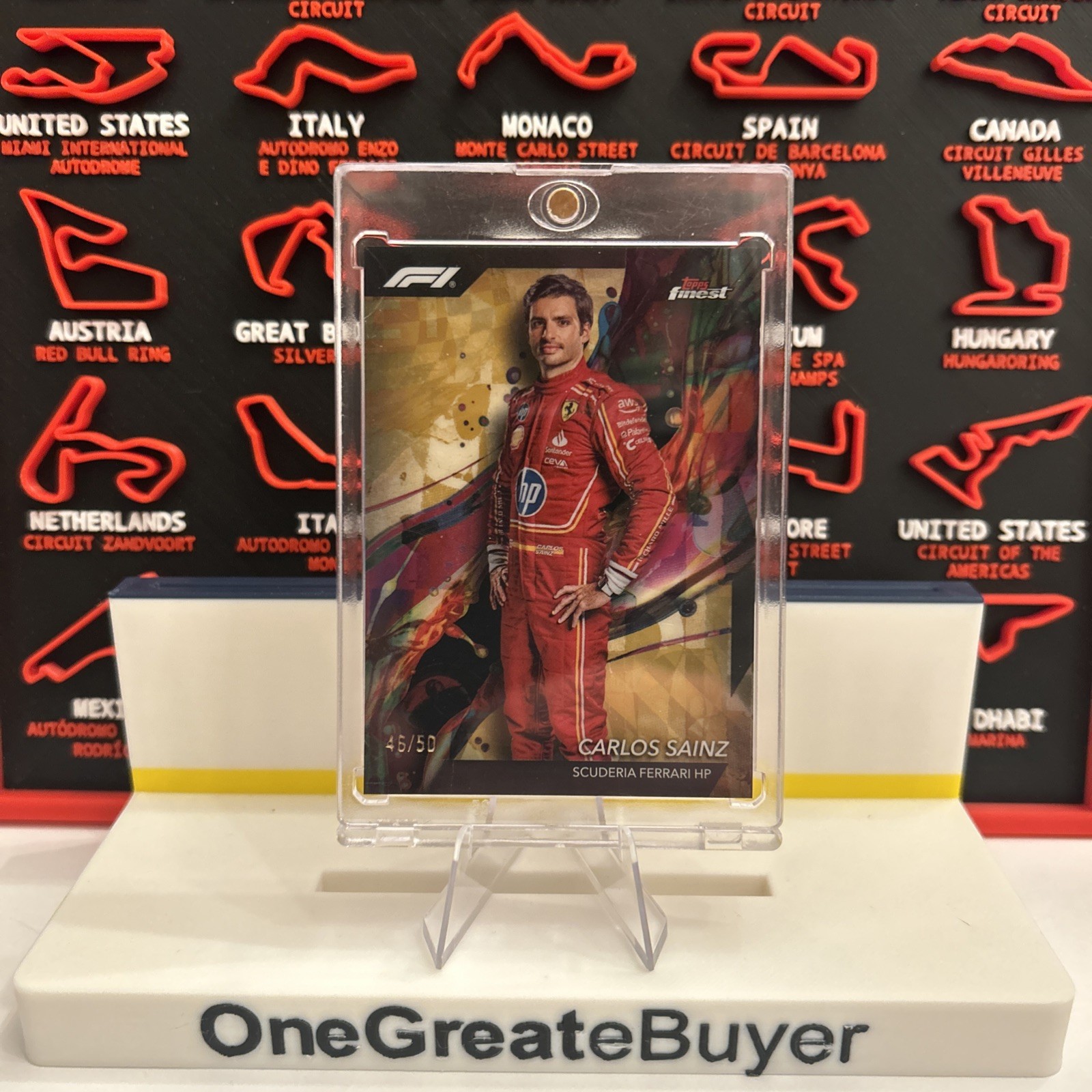 🏎️2024 Topps Finest Formula 1 F1 Carlos Sainz Common Gold 46/50 #4 Ferrari