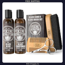 Viking Revolution Beard Brush Comb Wash Conditioner Set Peppermint Eucalyptus