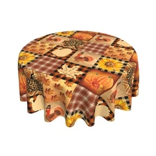 Giwawa 60" Thanksgiving Round Tablecloth Turkey Pumpkin Sunflower Maple Leaf Fal