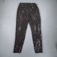 Black Sequin High Waisted Stretch Pants Glam Disco Party Slim Leg 26-30 Waist
