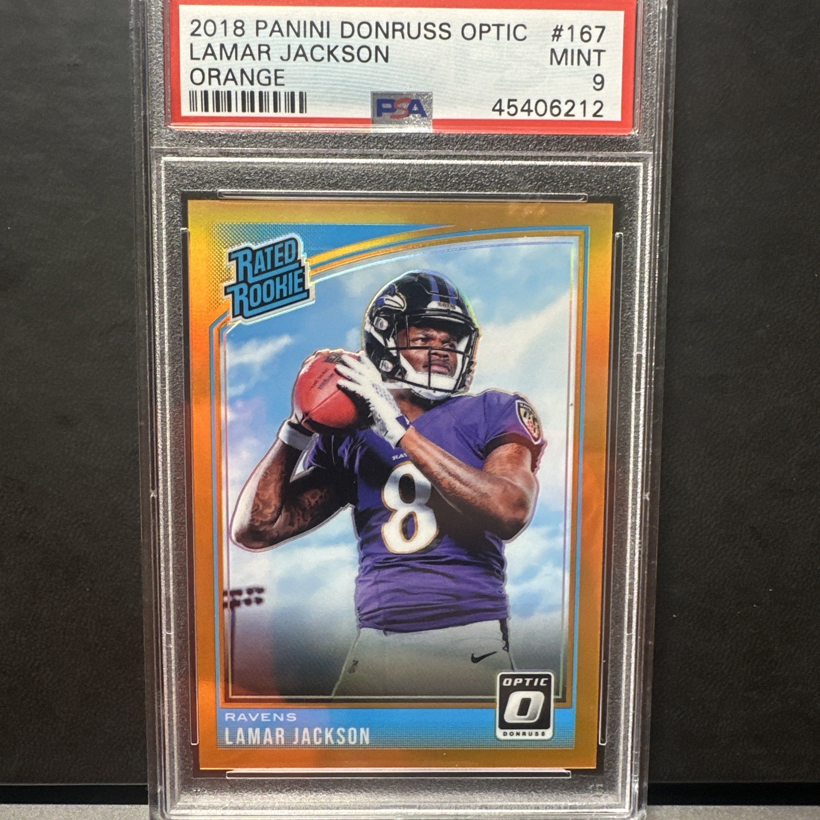 2018 PANINI DONRUSS OPTIC ORANGE #167 LAMAR JACKSON ROOKIE RC 50/199 PSA 9
