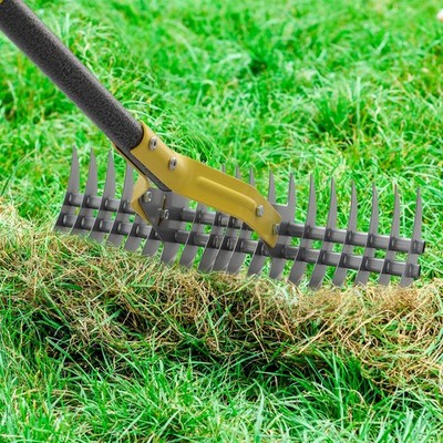 Thatch Rake, 51'' Heavy Duty Metal Dethatcher Rake with 15'' Wide Double-Edged ...