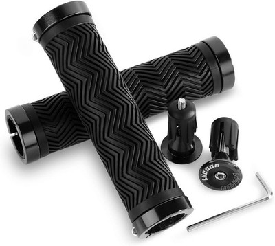Ergonomic Bicycle Grips with 2 Stretchable Aluminum End Caps, Bicycle Handleb...