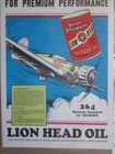 VINTAGE LION HEAD MOTOR OIL GILMORE PLANE 15" X 21" Paper Poster