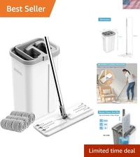Innovative Mop & Bucket System - 360° Rotating Head, 3 Microfiber Pads Included