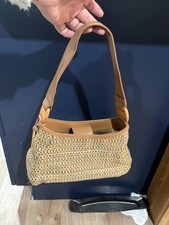 Fossil Vintage Brown/Tan Woven Straw Rattan Leather Handbag Hobo w/Key Charm