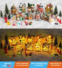 30 Pcs Christmas Village Sets Light Up Christmas Town LED Tiny Resin Village...