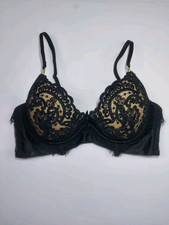 Ann Summers 36B Very Sexy Push up Plunge Longline Bra Nude Beige Black Lace