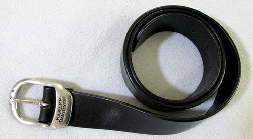 AUTHENTIC Harley Davidson Black Leather Belt Silver Tone Buckle sz 34