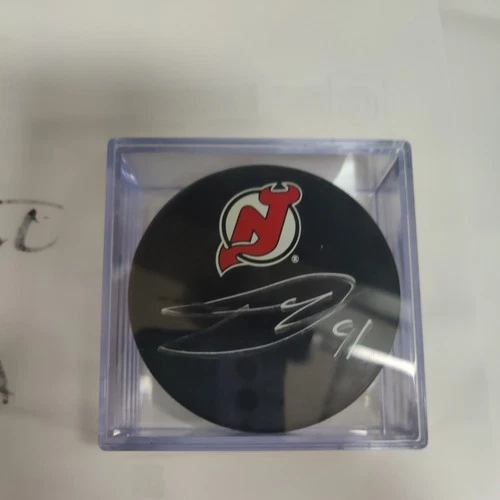 Dawson Mercer autographed signed logo puck NHL New Jersey Devils