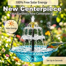 Hanging Solar Bird Bath Fountain, Upgrade 3-Layer Solar Powered Cascading Water
