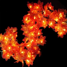[Timer] Fall Garland with Lights Fall Decor 16.4 Ft 40 LED Enlarged Maple Leafed