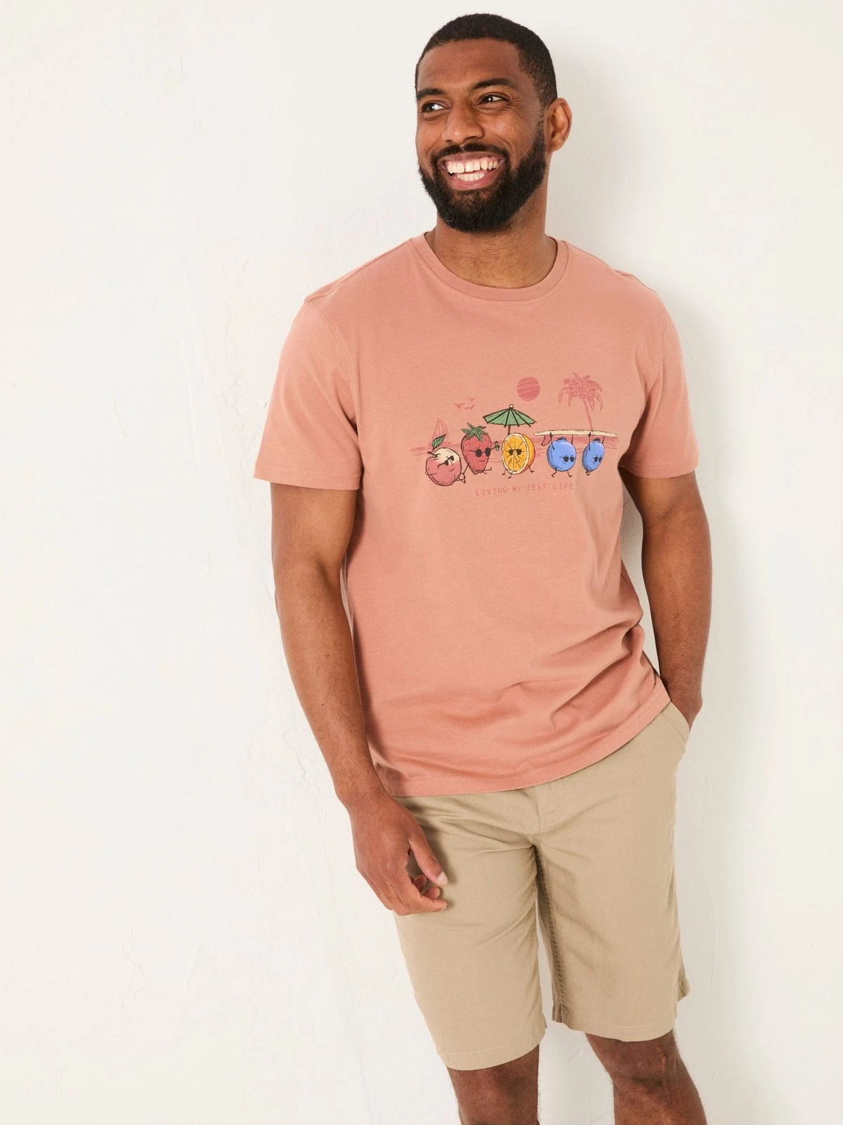 FatFace Mens Short sleeved Crew Graphic T-shirt in Brown