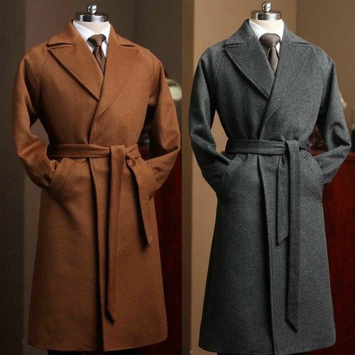 Belted Wool Blend Long Coat Winter Warm 