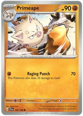 Primeape - 108/198 - Scarlet & Violet Base Set - Pokemon - LP - Never Played