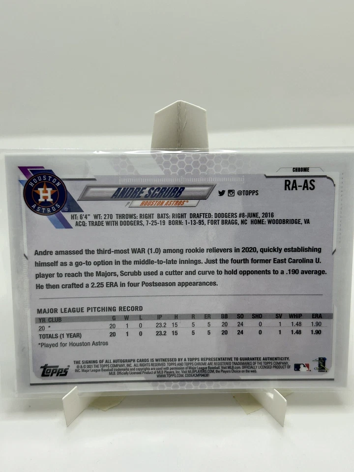 2021 Topps Chrome #RA-AS Andre Scrubb Rookie Autographs - Image 2 of 2