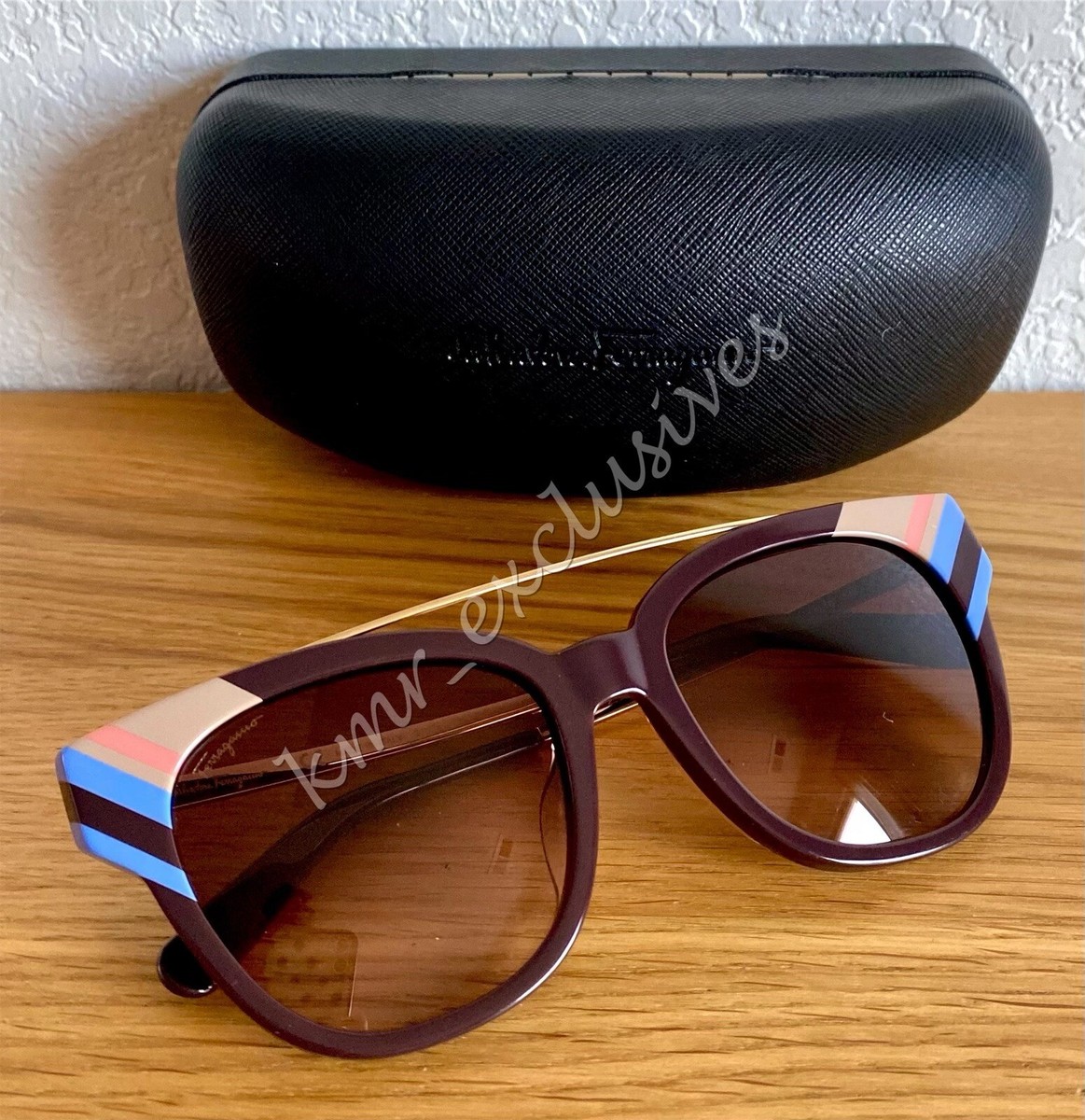 NEW Salvatore Ferragamo Striped Full-Rim Sunglasses Wine  display picture 2