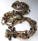 Vintage Estate Multi Strand Seed Bead Tassel Necklace 34" With 5 1/2" Drop Glass — photo 1