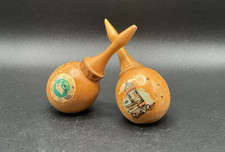 Vintage Set Of Wood Maraca Shaped Puerto Rico Souvenir Salt And Pepper Shakers