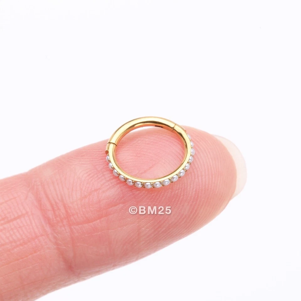 Implant Grade Titanium Golden Pearlescent Beads Lined Clicker Hoop Ring - Image 2 of 4