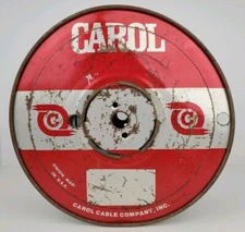 Vtg Carol Cable Company Metal Electrical Wire Spool Advertisement Almost Empty