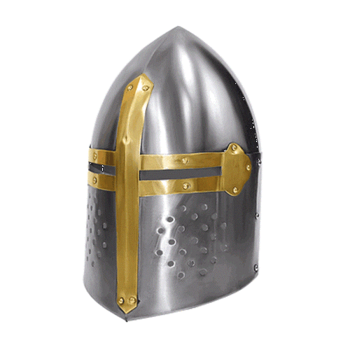 Medieval Knight Helmet Sugar Loaf Helm Decorated With Brass Fittings Reenactment - Picture 2 of 5