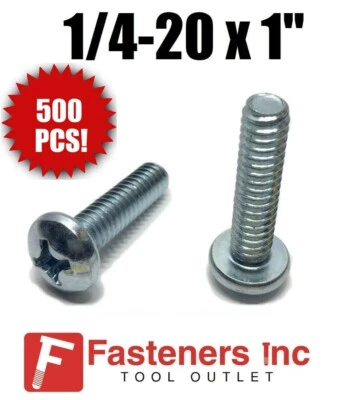 SMALL PARTS (Qty 500) 1/4-20 x 1" Phillips Pan Head Machine Screw Zinc Plated