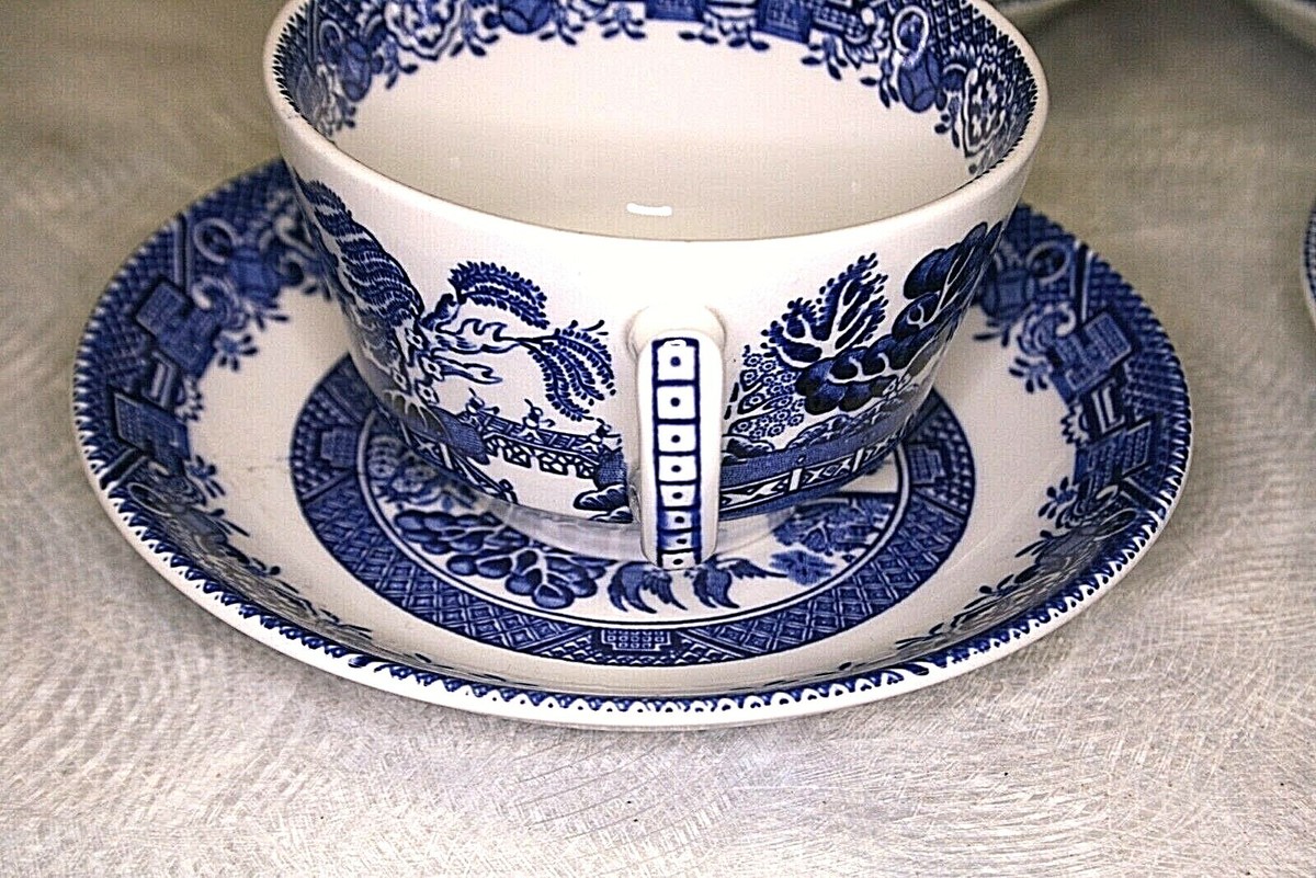 【未使用•美品】Wood & Sons「Willow（ウィロー）」ソーサー5枚 4- Vintage Antique Blue Willow Tea Cup and Saucer Wood