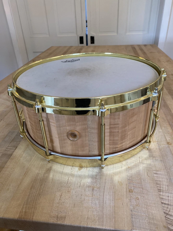 5 1/2 x 14 Custom made snare drum. Curly Maple Stave shell. - Image 4 of 4