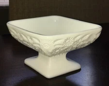 Vintage White Milk Glass Pineapple And Floral Footed Dish Indiana Glass Compote