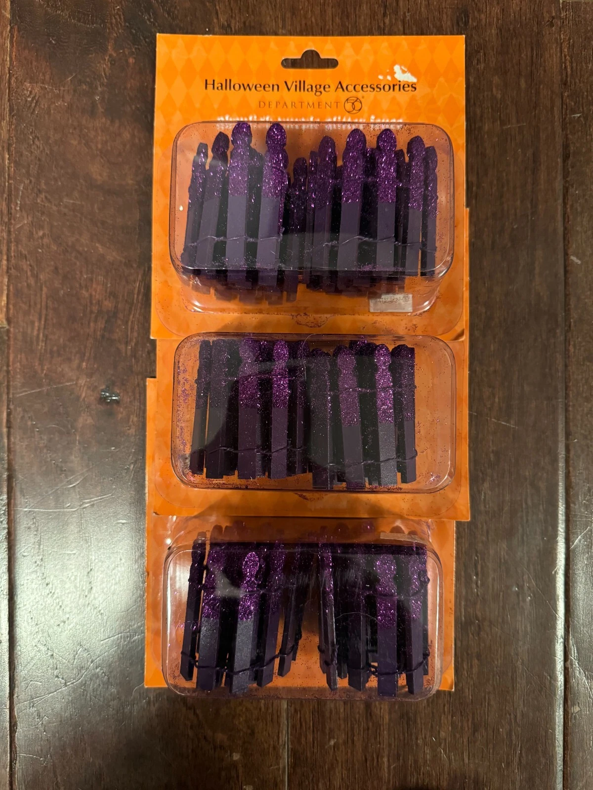 Dept 56 Halloween Village Set of 2 Ghoulish Purple Glitter Fence 6007704 Lot / 3