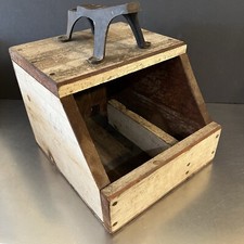 Primitive Shoe Shine Box Case Crate Hand Made White Washed Wood Iron Foot Star