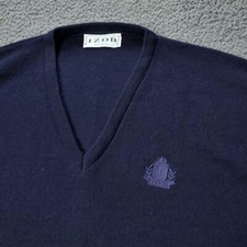 VINTAGE IZOD Sweater Mens L Large V Neck Blue Made In USA Pullover Embroidered